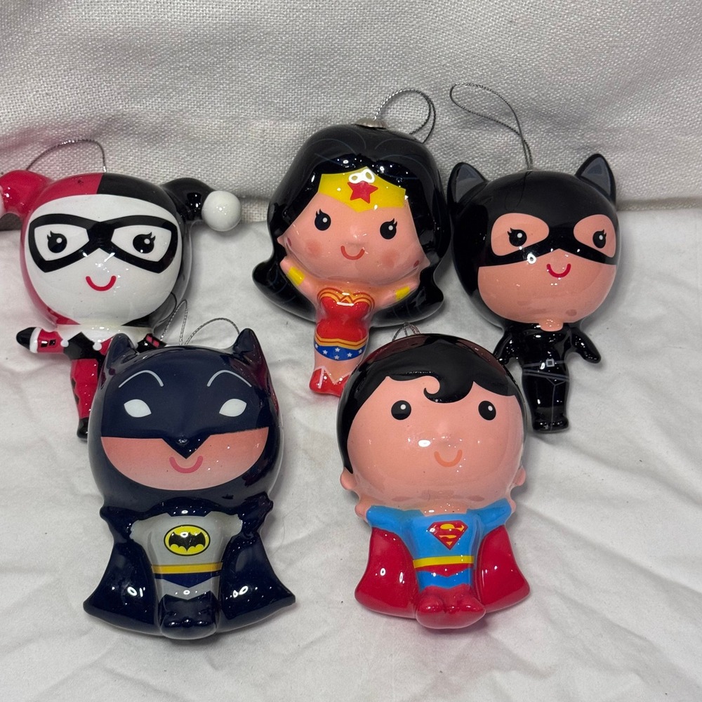 DC Comics Decoupage Christmas Ornament Lot Batman Superman Wonder Woman Catwoman